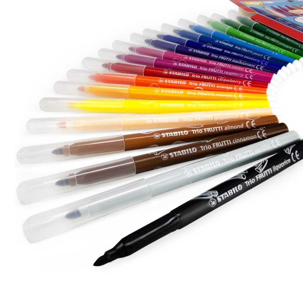 FEUTRE COLORIAGE STABILO TRIO TRIANGULAIRE ENCRE SUPER LAVABLE POINTE MOYENNE POCHETTE 18 UNITÉS + 3 FLUOS